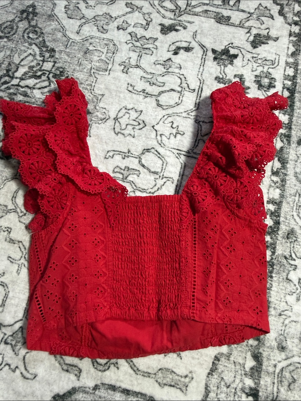 Altar'd State Red Lace Ruffle Eyelet Crop Top - Picture 3 of 3